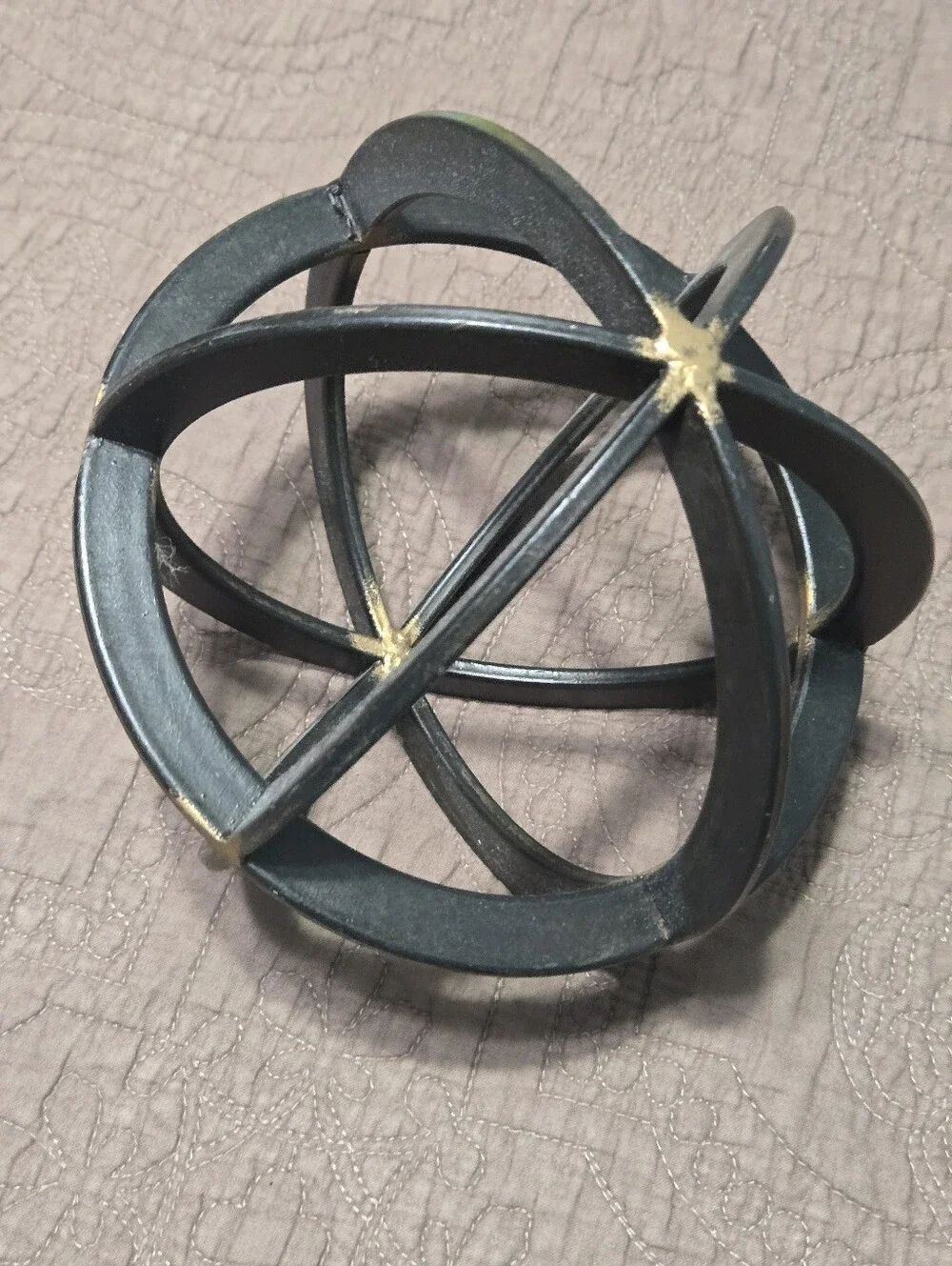 Metal gail decor ball in bronze gold and black orb colors, 6.75